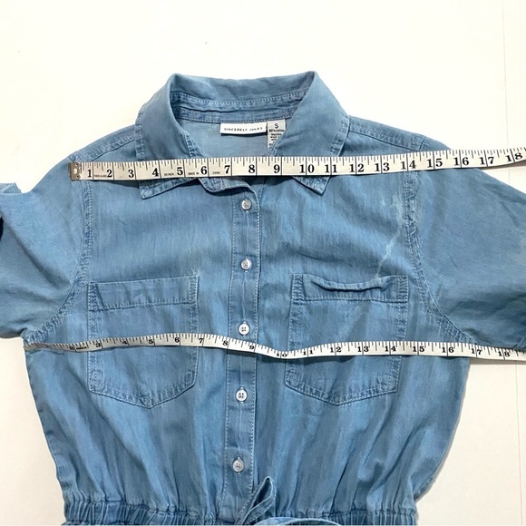 Sincerely Jules Light Blue Jumpsuit Size Small Cotton Chambray Denim Summer - Picture 12 of 16